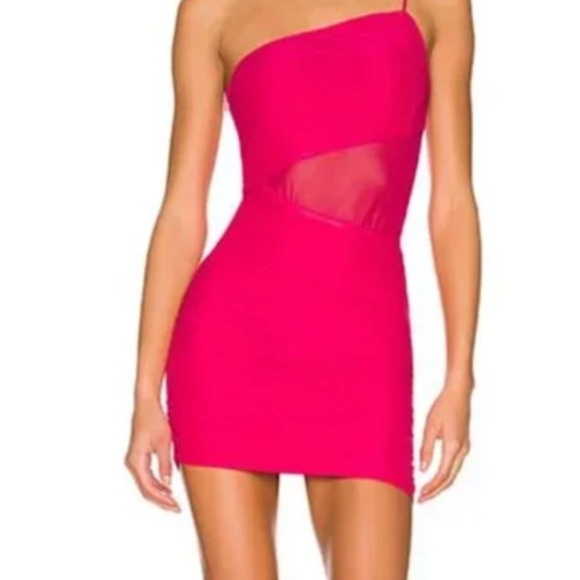 Superdown | Jerica Mesh Mini Dress One Shoulder Mini Size Medium Hot Pink - Picture 1 of 5